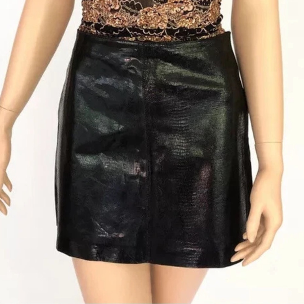 Black real leather mini skirt Donna Karan Small designer Snake Skirt 90s Retro